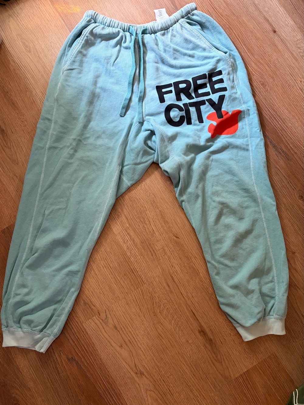 FREECITY Logo Sweatpants. Light blue/aqua wash. New!